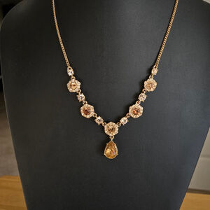 Givenchy Gold-Tone Crystal Amber Hue Tear Drop Signed Vintage  Necklace